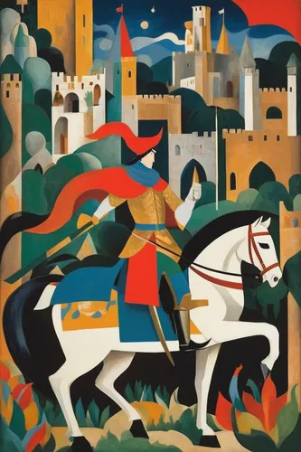 puy du fou,castile-la mancha,apulia,alentejo,knight festival,damascus,volterra,jerusalem,medieval,ostuni,hamelin,middle ages,harissa,st george,travel poster,man and horses,alhambra,algeria,périgord,cavalry,Art,Artistic Painting,Artistic Painting 35