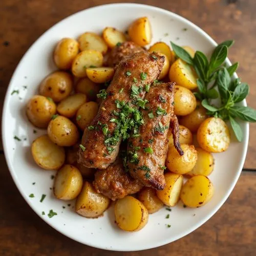 baked meat and potatoes,ukrainian dill potatoes,rosemary potatoes,veal steak,roasted potatoes,pork steak