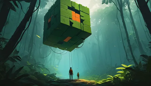 cubes,magic cube,pixel cube,danbo,cube,transistor,low poly,adventure game,cube love,cube sea,game art,wooden cubes,low-poly,cube background,wander,exploration,game illustration,forest,cubic,green forest,Conceptual Art,Sci-Fi,Sci-Fi 07