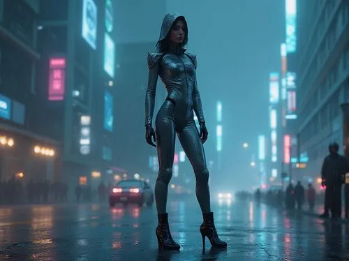 motoko,cortana,catwoman,cyberpunk,bladerunner,polara,synthetic,alita,domino,metropolis,noir,cybercity,pedestrian,elektra,cyberia,3d figure,futuristic,3d render,liara,kaidan,Photography,General,Realistic