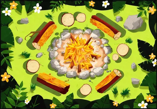 an artistic painting of food on a plate in the middle of grass and trees,wood daisy background,wreath vector,kaleidoscope art,kaleidoscape,blooming wreath,kaleidoscopes,mandala background,chrysanthemu