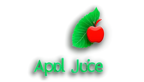 Apple juice logo, red and green circular shape, glossy finish, 3D embossing effect, shiny metallic material, simple modern font, lowercase letter "a", leaf pattern on top, natural light source, fronta