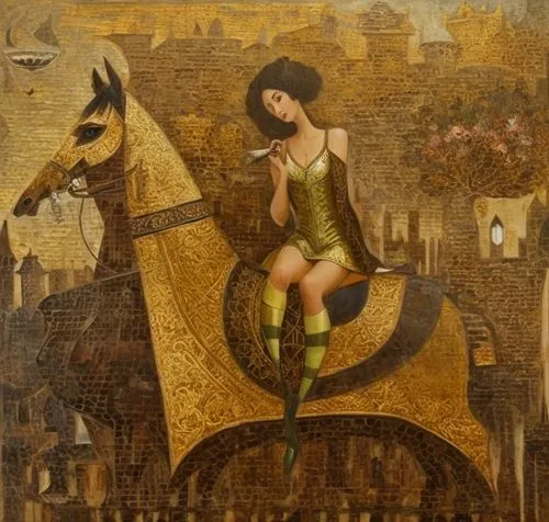 harp player,angel playing the harp,centaur,joan of arc,saint mark,camelride,hunting scene,man and horses,girl with a wheel,khokhloma painting,bronze horseman,persian poet,horseback,sagittarius,zwartnek arassari,modena,la nascita di venere,girl with bread-and-butter,carousel horse,mary-gold,Common,Common,Cartoon