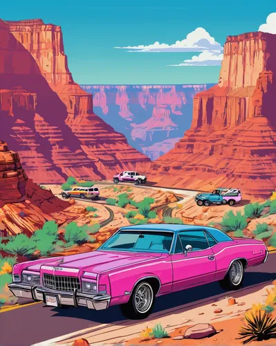 muscle car cartoon,cadillac eldorado,pink car,car rental,buick electra,dodge monaco,retro car,cadillac de ville series,retro automobile,american muscle cars,street canyon,ford maverick,canyon,muscle car,ford starliner,roadrunner,desert safari,illustration of a car,buick riviera,lincoln continental,Illustration,Vector,Vector 19