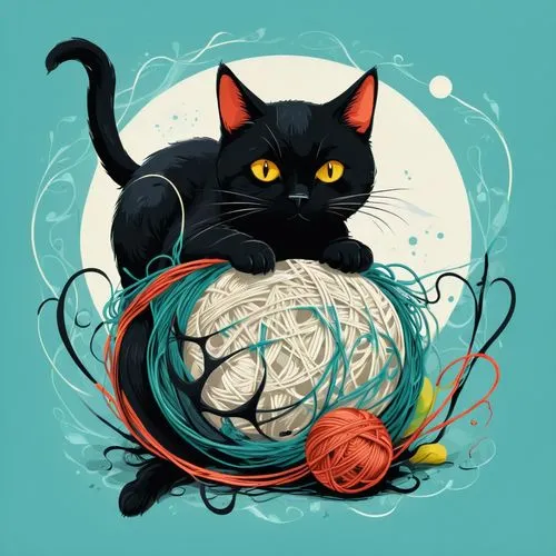 ball of yarn,yarn balls,cat vector,pelota,gato,yarn,felino,balloon with string,cat's cradle,vector ball,vector illustration,threadless,digital illustration,cat on a blue background,playing with ball,paper ball,ballala,drawing cat,soccer ball,orb,Illustration,Black and White,Black and White 07