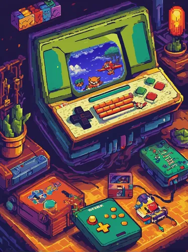 game room,retro items,snes,super nintendo,consoles,retro styled,retro background,retro,game illustration,arcade,playing room,retro frame,retro technology,game boy,nostalgic,emulator,arcade game,sega game gear,game drawing,games console,Unique,Pixel,Pixel 05