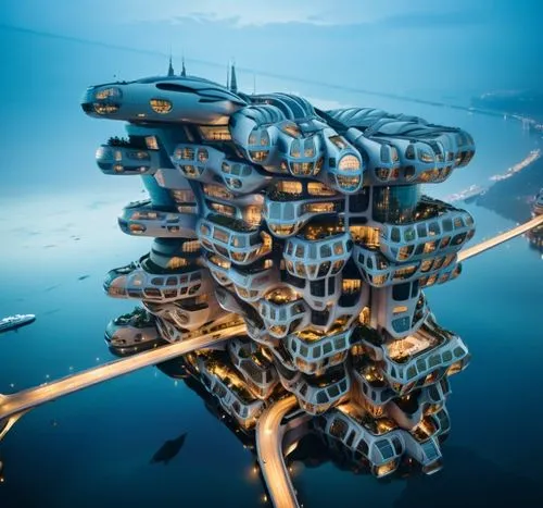 seasteading,cube stilt houses,costa concordia,floating islands,arcology,futuristic architecture,stilt houses,floating huts,artificial islands,bjarke,stiltsville,futuristic landscape,sedensky,floating 