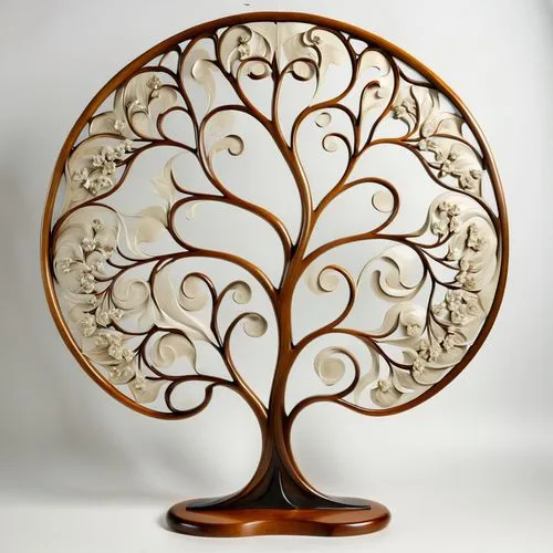 gold foil tree of life,decorative plate,circular ornament,art deco ornament,marquetry,celtic tree,floral ornament,circle shape frame,carved wood,quince decorative,decorative art,patterned wood decoration,art nouveau frame,vintage ornament,scrollwork,doulton,sevres,thunberg's fan maple,wood carving,dinner-plate magnolia,Illustration,Retro,Retro 08