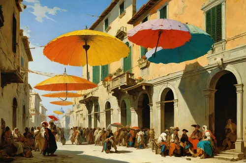 italian painter,parasols,man with umbrella,overhead umbrella,umbrellas,venetian,street scene,viareggio,oberlo,via della conciliazione,summer umbrella,barberini,huge umbrellas,apulia,summer beach umbrellas,umbrella,morocco lanterns,parasol,naples,modena,Art,Classical Oil Painting,Classical Oil Painting 40