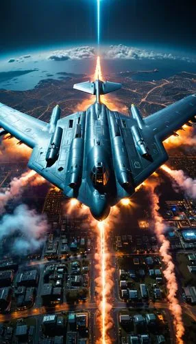 8k collage of  of b-2 bomber dropping neon flares,a jet airplane is flying above a city,f-22 raptor,b-1b lancer,afterburners,lockheed,nightfighter,us air force,warthog,afterburner,jetfighter,the air f