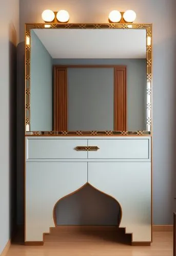 Islamic style dresser with a mirror in the up,dressing table,vanities,washstand,mirror frame,wood mirror,art deco frame,dresser,cabinetry,the mirror,magic mirror,exterior mirror,miroir,toilet table,sc