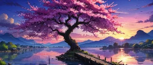 lilac tree,purple landscape,blossom tree,landscape background,cherry blossom tree,colorful tree of life,fantasy landscape,japanese sakura background,nature background,sakura tree,watercolor tree,nature wallpaper,cherry tree,flourishing tree,beautiful landscape,sakura background,fantasy picture,cherry trees,flower tree,jacaranda