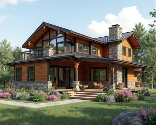  ,an artist's rendering of a beautiful log home,3d rendering,new england style house,summer cottage,sketchup,log home,wooden house