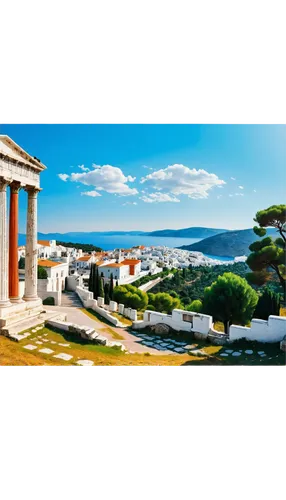 9 panoramic view, cinematic composition, vibrant color tone.,spetses,panathenaic,hellas,xandros,laodicea,chersonesos,hellenic,eleusis,greek temple,zappeion,dodecanese,saronic,athenian,dalmatia,mytilen