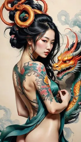 moondragon,fantasy art,viveros,tattoo girl,oriental painting,oriental girl,Photography,Documentary Photography,Documentary Photography 08