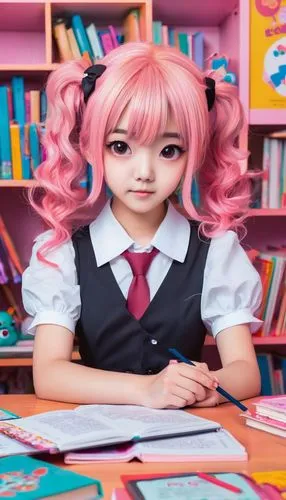 kotobukiya,ganmodoki,harajuku,anime 3d,anime girl,bulli,naginatajutsu,kawaii,manga,anime manga,japanese kawaii,kawaii girl,female doll,doll's facial features,school items,artist doll,anime cartoon,school desk,girl studying,ako,Conceptual Art,Fantasy,Fantasy 02