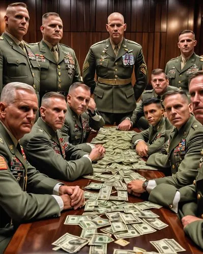 military leaders who openly hate their troops sitting around sharing their greatest motivator, million dollars together.,theater of war,money heist,the military,us-dollar,military organization,the arm