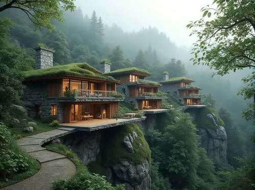 house in mountains,house in the mountains,tree house hotel,forest house,tigers nest,house in the forest,treehouses,the cabin in the mountains,tree house,mountain huts,cliffside,beautiful home,mountain settlement,treehouse,dreamhouse,hanging houses,chalet,mountainside,log home,fallingwater,Photography,General,Realistic