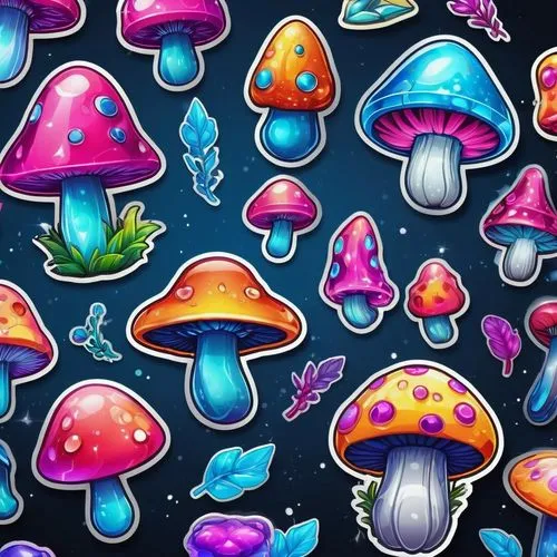 mushroom landscape,mushrooms,colorful background,colorful foil background,background colorful,fungi,mushroom type,children's background,crayon background,toadstools,forest mushrooms,colored pins,shower curtain,colors background,background pattern,psychedelic art,scroll wallpaper,rainbow background,cartoon forest,digital background,Unique,Design,Sticker