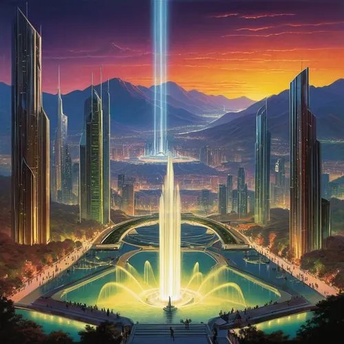 futuristic landscape,cybercity,ringworld,homeworld,futuregen,polara,homeworlds,valerian,sedensky,stellaris,areopolis,vangelis,skyterra,arcology,jablonsky,coruscant,cardassia,cyberworld,cyberia,cybertown,Illustration,Retro,Retro 19