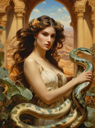 snake charming,emile vernon,snake charmers,serpent,gorgon,medusa,cleopatra,fantasy portrait,zodiac sign libra,fantasy art,fantasy picture,the zodiac sign pisces,anaconda,boa constrictor,red tailed boa,desert rose,secret garden of venus,scorpio,medusa gorgon,zodiac sign gemini,Conceptual Art,Fantasy,Fantasy 05