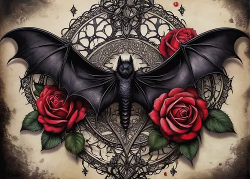 black rose,gothic style,gothic,gothic woman,bat,dark art,gothic fashion,dark angel,megabat,dark gothic mood,vampire bat,gothic portrait,bats,black raven,fruit bat,gothic architecture,black dragon,black angel,spawn,winged heart,Conceptual Art,Fantasy,Fantasy 29