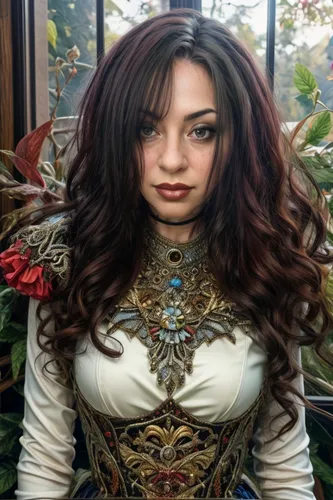 persian,celtic queen,celtic woman,miss circassian,bodice,victorian lady,fantasy woman,fantasy portrait,artificial hair integrations,vanessa (butterfly),elven flower,artemisia,fairy tale character,steampunk,persian poet,gypsy hair,the enchantress,female doll,eurasian,massively multiplayer online role-playing game