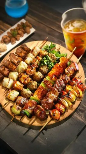 yakitori,souvlaki,kebab skewer,cevapcici,filipino barbecue,kadoumi,suya,skewers,shish kebab,kebabs,brochettes,brochette,shashlik,galbi,kabobs,kabab,kalbi,sausage platter,grilled meats,yakiniku