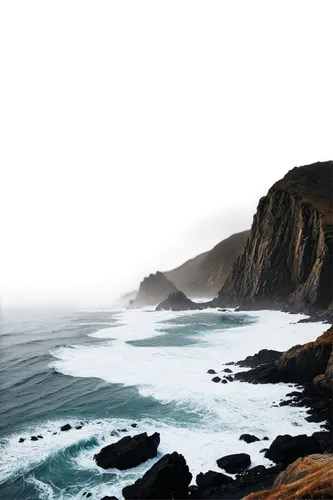 montara,pacific coastline,coastal landscape,black beach,wildcoast,rocky coast,cliff coast,seascape,coastline,pigeon point,cape point,seascapes,fog banks,cliffs ocean,pacific coast highway,wave of fog,blombos,subantarctic,highway 1,southern ocean,Illustration,Black and White,Black and White 02