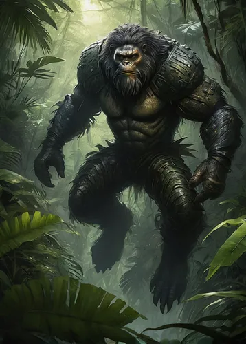 king kong,kong,gorilla,silverback,ape,tarzan,forest animal,forest man,forest king lion,predator,leopard's bane,the law of the jungle,aaa,great apes,primate,gorilla soldier,cougnou,kalimantan,king of the jungle,game illustration,Illustration,Paper based,Paper Based 02