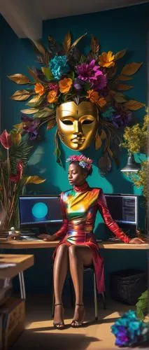 afrofuturism,flowerheads,oshun,girl in flowers,png sculpture,sunflower paper,girl in a wreath,tretchikoff,flowerhead,neon body painting,3d render,vanwyngarden,flower painting,afrotropical,bodypainting,flower arranging,ikebana,flower art,tropical bloom,flowers png,Photography,Artistic Photography,Artistic Photography 08