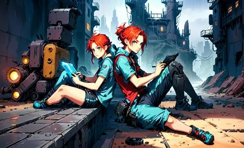 transistor,celldweller,eikichi,gaige,game illustration,soma