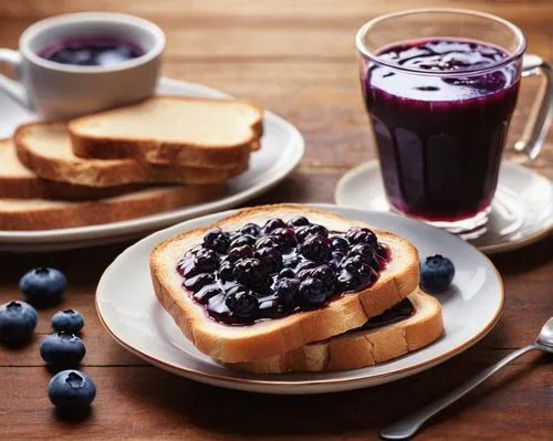 A cup of hot ovaltine and a toast with blueberry jam,blueberry stilton cheese,blueberries,acai brazil,food photography,blueberry muffins,peanut butter and jelly sandwich,danish breakfast plate,antioxi