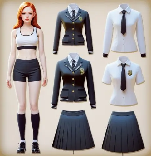 derivable,a uniform,school clothes,uniform,uniforms,dressup,police uniforms,women's clothing,school skirt,attires,black and white pieces,ladies clothes,outfits,trinian,cute clothes,fashionable clothes,tailcoats,clothing,retro styled,navy suit,Illustration,Vector,Vector 03