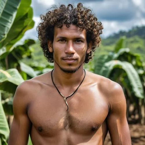 Joven de 30 años de cabello rizado 30 años de edad, hombre humilde, vive en una finca en la zona bananera del departamento del Magdalena, colombia,huaorani,trinidadian,panamanian,melanesian,salvadoran