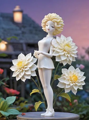 Compose a poem capturing the delicate beauty of a white dahlia in a serene garden at twilight.,dahlia pinata,white dahlia,chrysanthemum exhibition,dahlia bloom,garden chrysanthemum,garden dahlia,star 