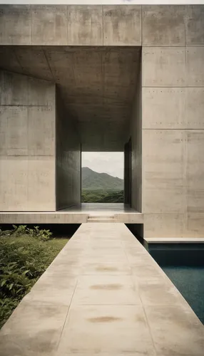 vertical thin rectangle exterior, architect Tadao Ando chapel, architecture, meditation, peace, senses, silence architecture, architecture, realistic, Puerto Rico, tropical architecture, realistic, wa