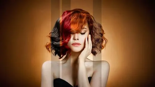 a woman with red hair holding her hand on her head,goldfrapp,anchoress,rousse,ceremonials,photo art,photo manipulation