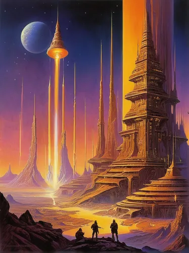 futuristic landscape,vast,alien world,utopian,alien planet,futuristic,dune,ancient city,fantasy landscape,travelers,sci-fi,sci - fi,citadel,barren,fantasy city,scifi,gas planet,atlantis,sci fi,space ships,Conceptual Art,Sci-Fi,Sci-Fi 19