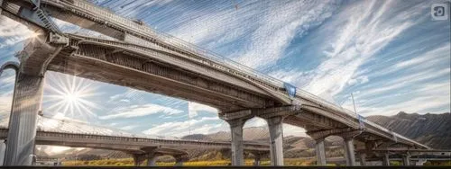 a bridge,sweeping viaduct,highway bridge,viaduct,overpass,concrete bridge,railroad bridge,under the bridge,trestle,freeway,tied-arch bridge,railway bridge,autobahn,railway rails,spit bridge,elevated r