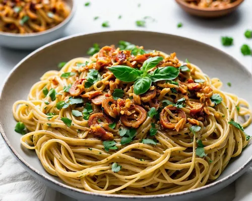 Quick and easy Recipe for creamy Vegan Carbonara Pasta Sauce with Spaghetti and smoky Coconut Bacon. It's delicious, healthy, dairyfree, and ready in 20 minutes!,spaghetti aglio e olio,spaghetti alla 