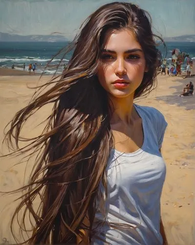 girl on the dune,young woman,girl with cloth,oil painting,portrait of a girl,girl in cloth,little girl in wind,girl portrait,beach landscape,mystical portrait of a girl,girl in a long,sea breeze,oil painting on canvas,romantic portrait,relaxed young girl,beach background,the wind from the sea,the girl's face,fineart,girl in t-shirt,Conceptual Art,Fantasy,Fantasy 15