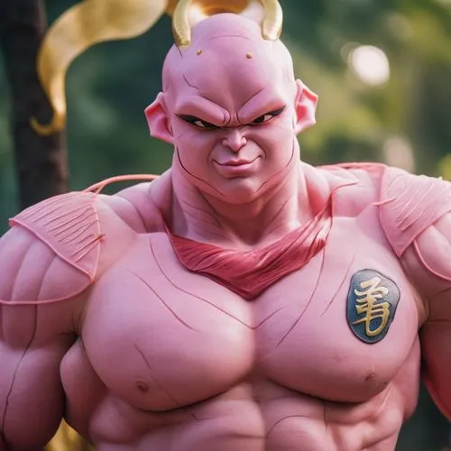 魔人布欧，发达肌肉，粉色皮肤,nikuman,shallot,dragonball,dragon ball,muscle man,3d model,vegeta,man in pink,dragon ball z,3d figure,actionfigure,sculpt,goku,the pink panther,son goku,game figure,lotus with hands,pin