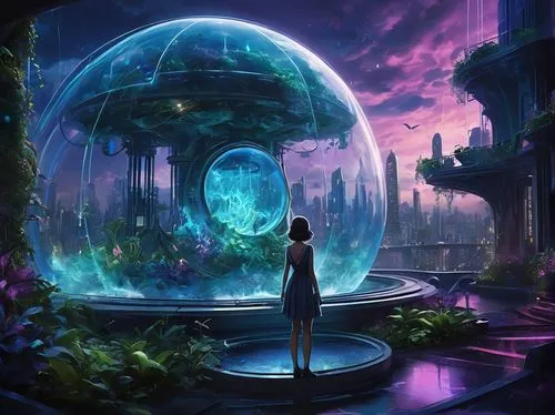 fairy world,fantasy world,futuristic landscape,dream world,terrarium,fantasia,fantasy picture,fantasy city,utopian,fantasy landscape,crystal ball,cosmos,alien world,prism ball,flower dome,sci fiction illustration,cg artwork,3d fantasy,glass sphere,apiarium,Conceptual Art,Fantasy,Fantasy 34