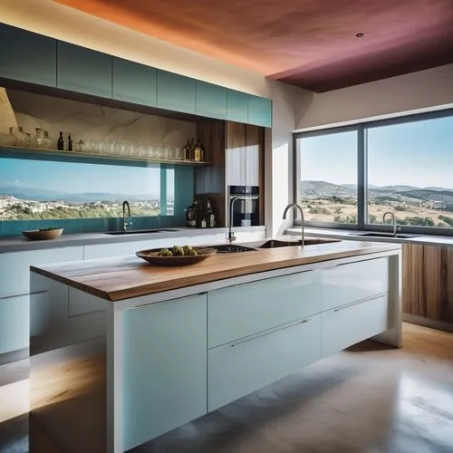 Luxury kitchen with 2 sinks and a work surface. Innovative design,a view of a kitchen with several bottles,modern kitchen interior,modern kitchen,kitchen design,gaggenau,kitchen interior,scavolini,Pho