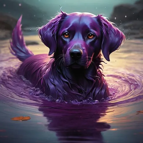 dog in the water,water dog,dog illustration,retriever,kelpie,purple background,labrador,labrador retriever,australian kelpie,field spaniel,flat-coated retriever,spaniel,blood hound,purple,vizla,purple wallpaper,vizsla,blue picardy spaniel,chocolate labrador,violet,Conceptual Art,Fantasy,Fantasy 17