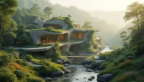 house in the forest,ecotopia,cubic house,house in mountains,forest house,futuristic landscape,house in the mountains,futuristic architecture,house by the water,beautiful home,treehouses,dunes house,home landscape,idyllic,tree house hotel,modern architecture,cube house,greenhut,rivendell,fantasy landscape,Photography,General,Realistic