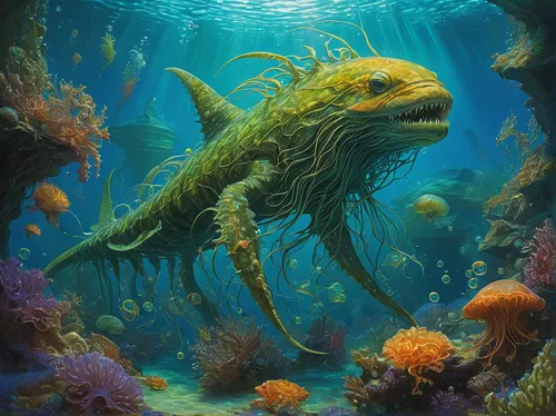 cuthulu,sea animal,god of the sea,sea devil,underwater fish,water creature,sea monsters,marine animal,underwater landscape,underwater background,nuphar,kraken,aquarium inhabitants,coral guardian,sea god,aquarium,sea life underwater,sea-life,merman,underwater world,Illustration,Realistic Fantasy,Realistic Fantasy 03