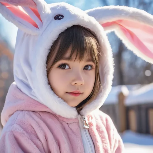 little bunny,european rabbit,little rabbit,bunny,little girl in pink dress,white bunny,brown rabbit,easter bunny,japanese kawaii,no ear bunny,domestic rabbit,cottontail,rabbit,kawaii girl,white rabbit,arctic hare,child fox,child portrait,children's background,easter theme,Photography,General,Natural