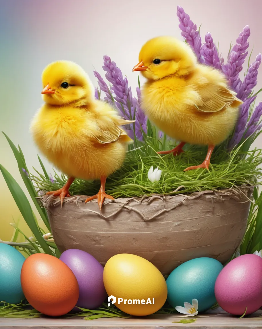 Create a cheerful Easter greeting card design with vibrant colors and cute chicks.,easter background,easter-colors,easter celebration,colored eggs,easter theme,colorful eggs,easter card,easter nest,ea